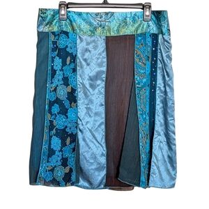 Luna Chix Blue Patchwork Panel Skirt L Mini Bohemian Hippie Festival